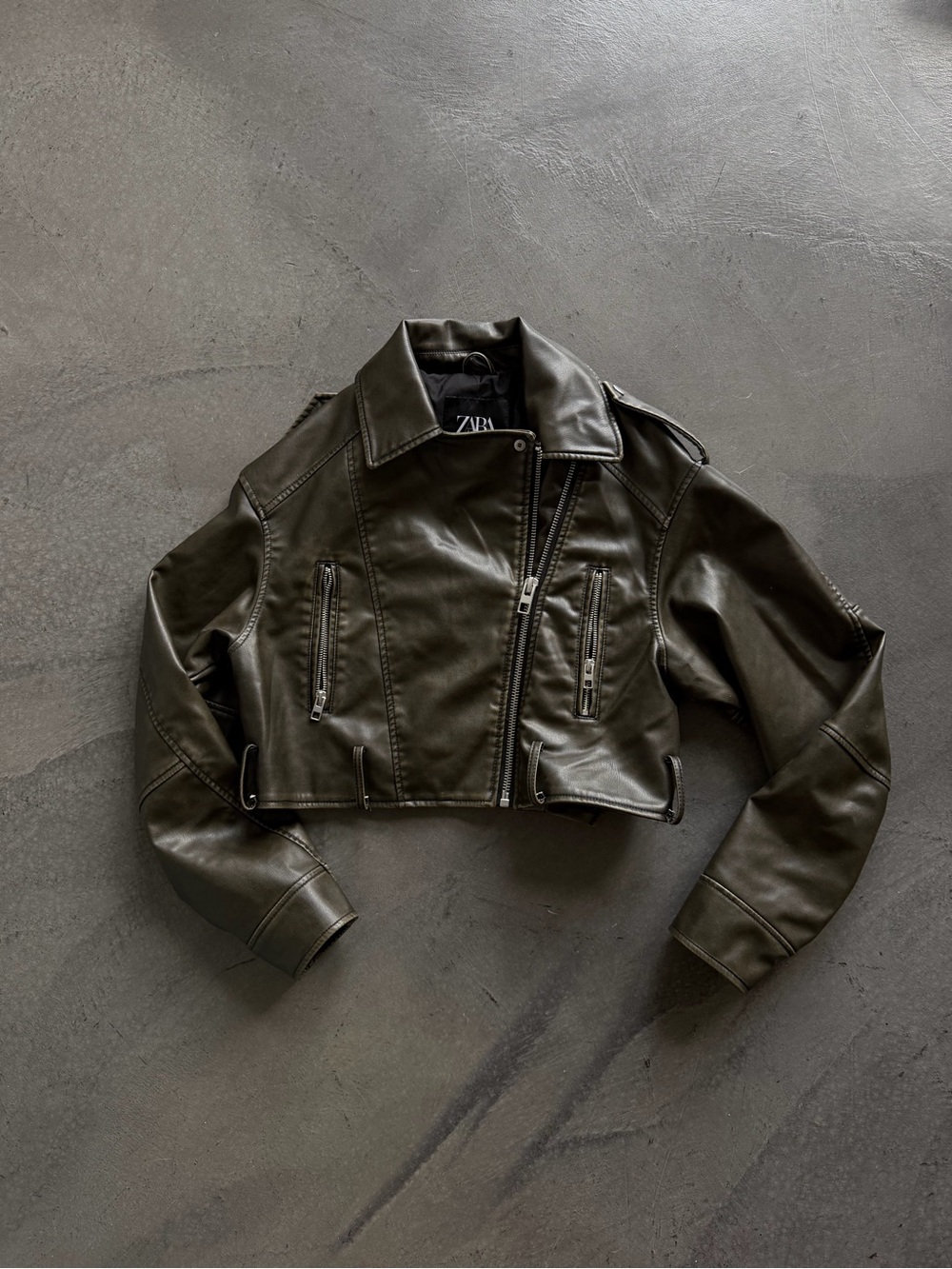 ZARA Brown Cropped Leather Jacket